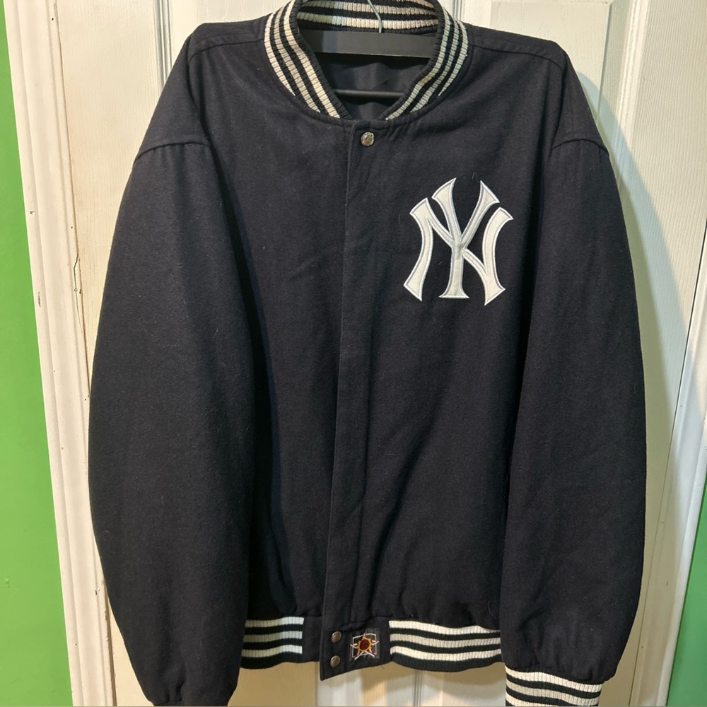 NY Yankees Vintage Reversible Jeff Hamilton Wool Bomber Jacket MLB Genuine Sz3XL